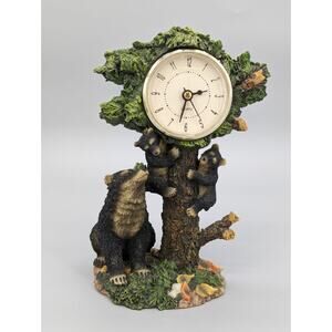 Quartz Bears in a Tree Scenery 8" Resin Ceramic Clock Statue Figure Home Décor